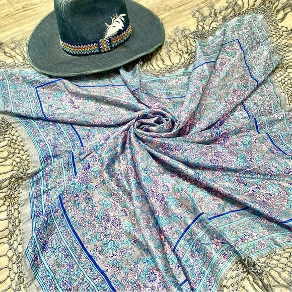 Fringe SILK boho scarf/body wrap w shabby chic prairie country farmhouse vibe - Picture 12 of 13